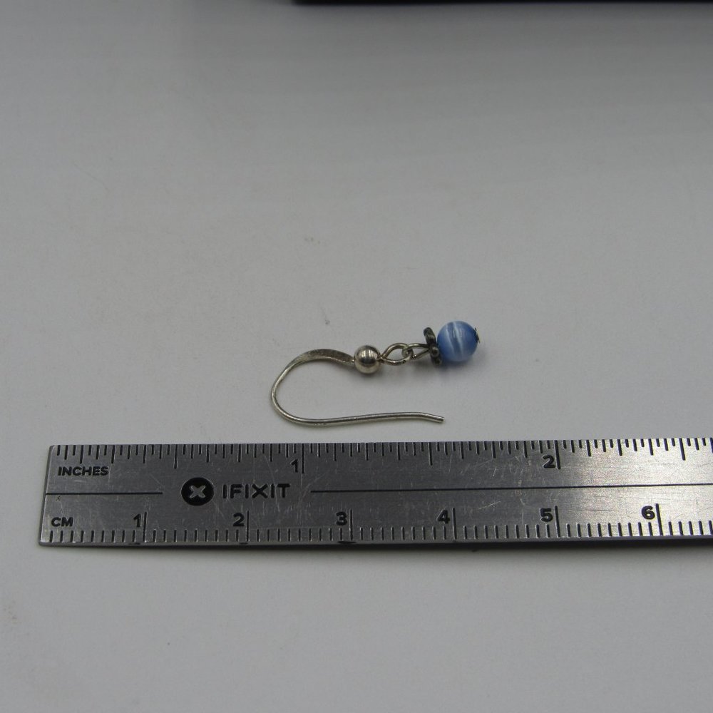 Sterling Silver Tiny Rustic Cat Eye Gem Earrings - image 3